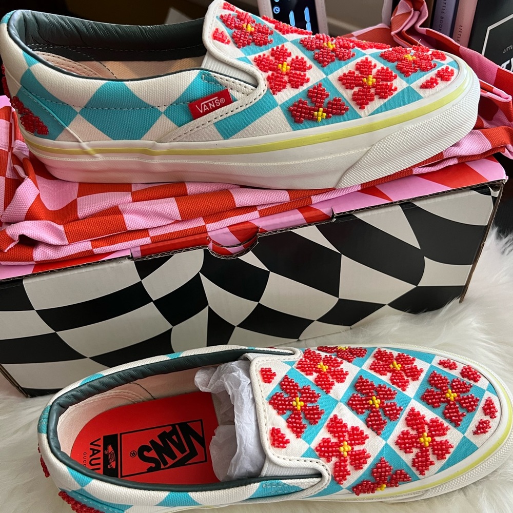 Shoes-Gucci X Vans SOLD OUT Blue Beaded Slip-on. NIB UNISEX Women’s 7.5 /Men’s 6 - Picture 10 of 17